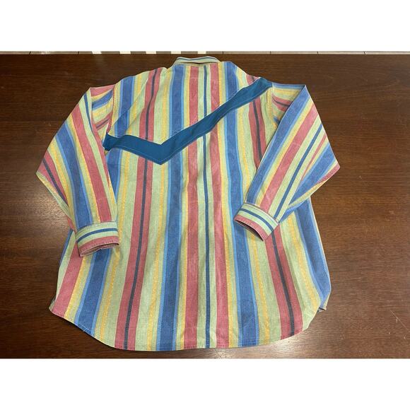 VTG Western Cowboy Retro Button Shirt Men Large Aztec 90s Stripes Stain Starched - Picture 3 of 12